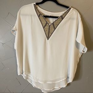 White Blouse with Studded Neckline